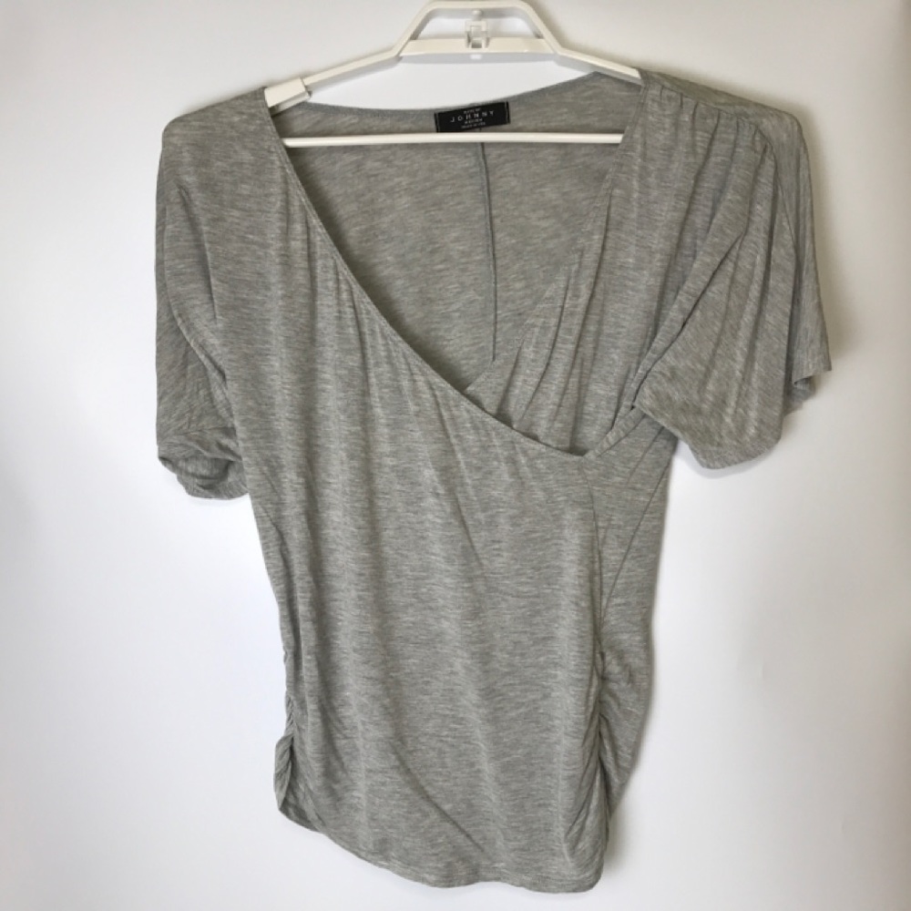 Made By Johnny Womans Gray Faux Wrap Rayon Top Med